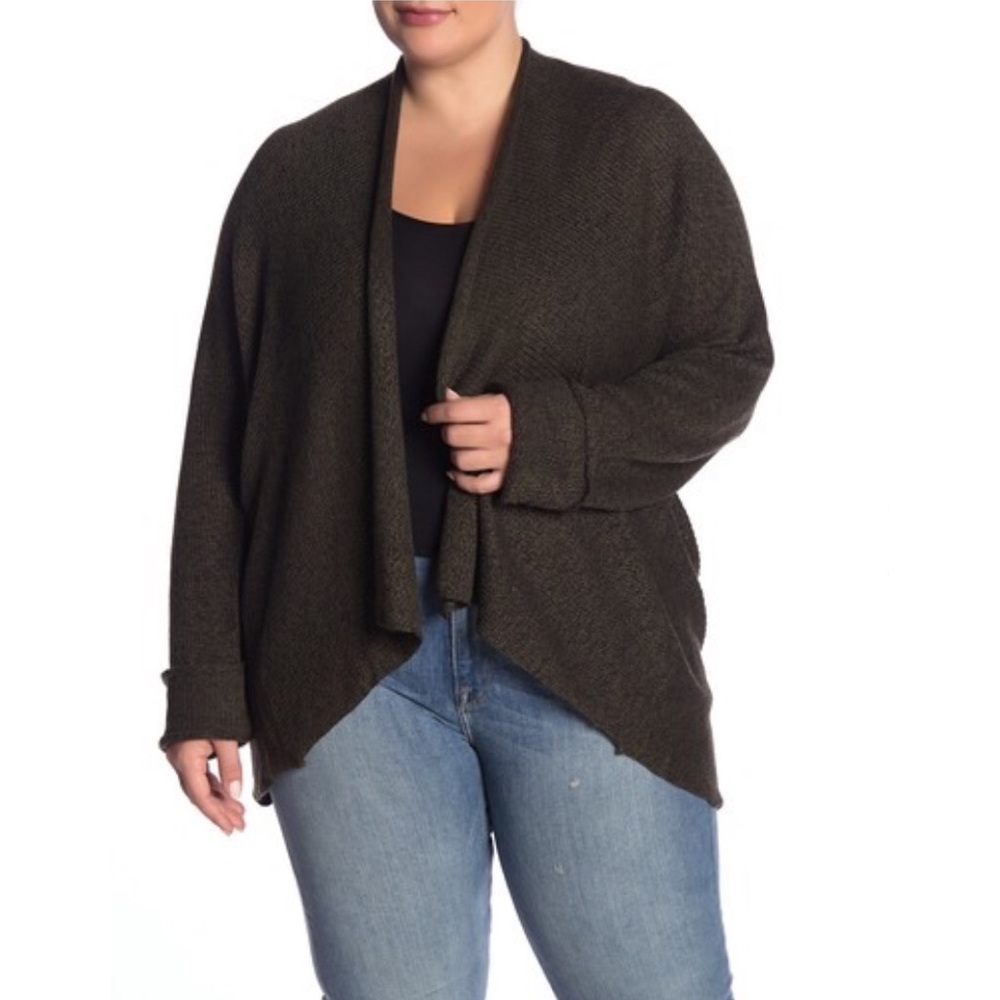 $114 Modern Designer 1X Cardigan Olive Sweater
